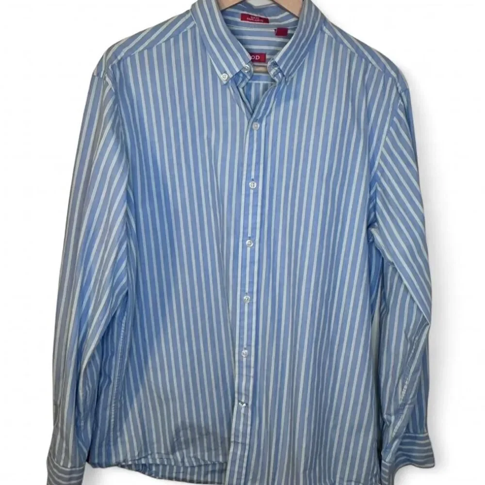 IZOD Luxury Sport Button Down Blue w/ Green & White Stripe